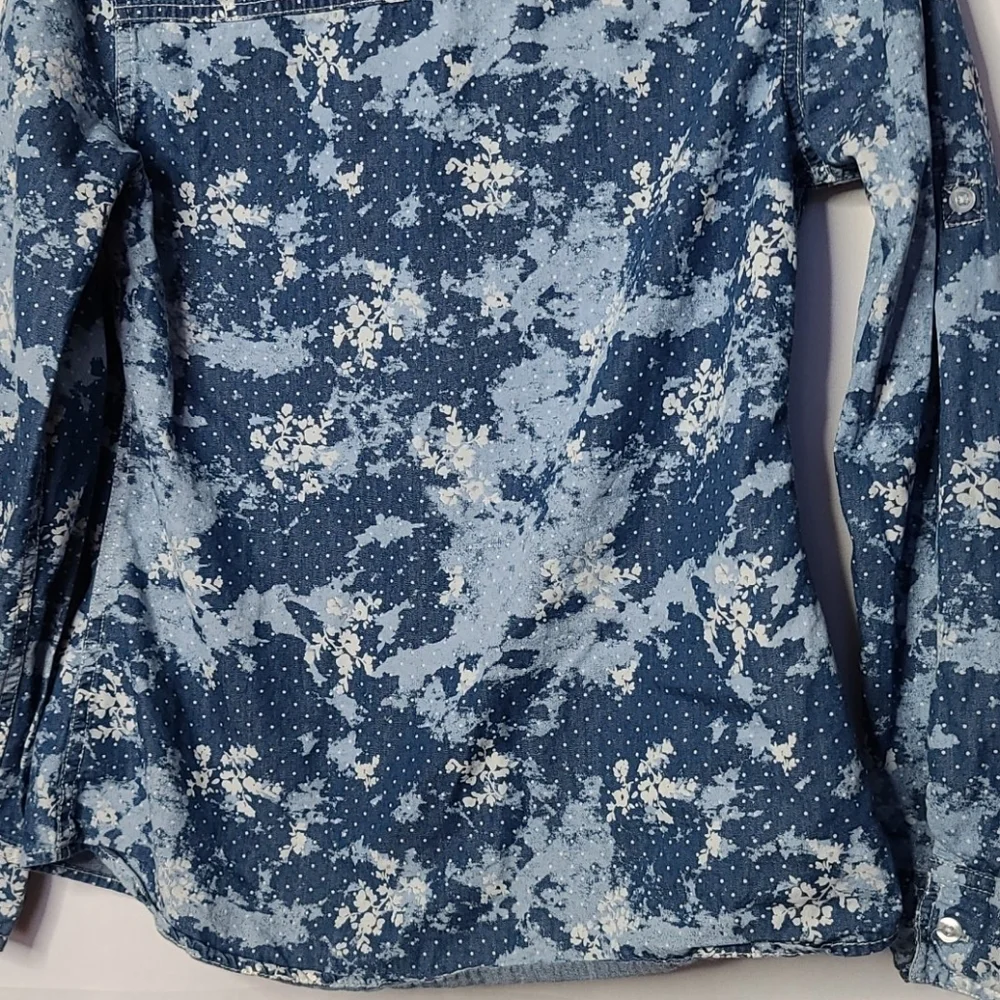 Girls Justice buttond down floral blue shirt sz 18